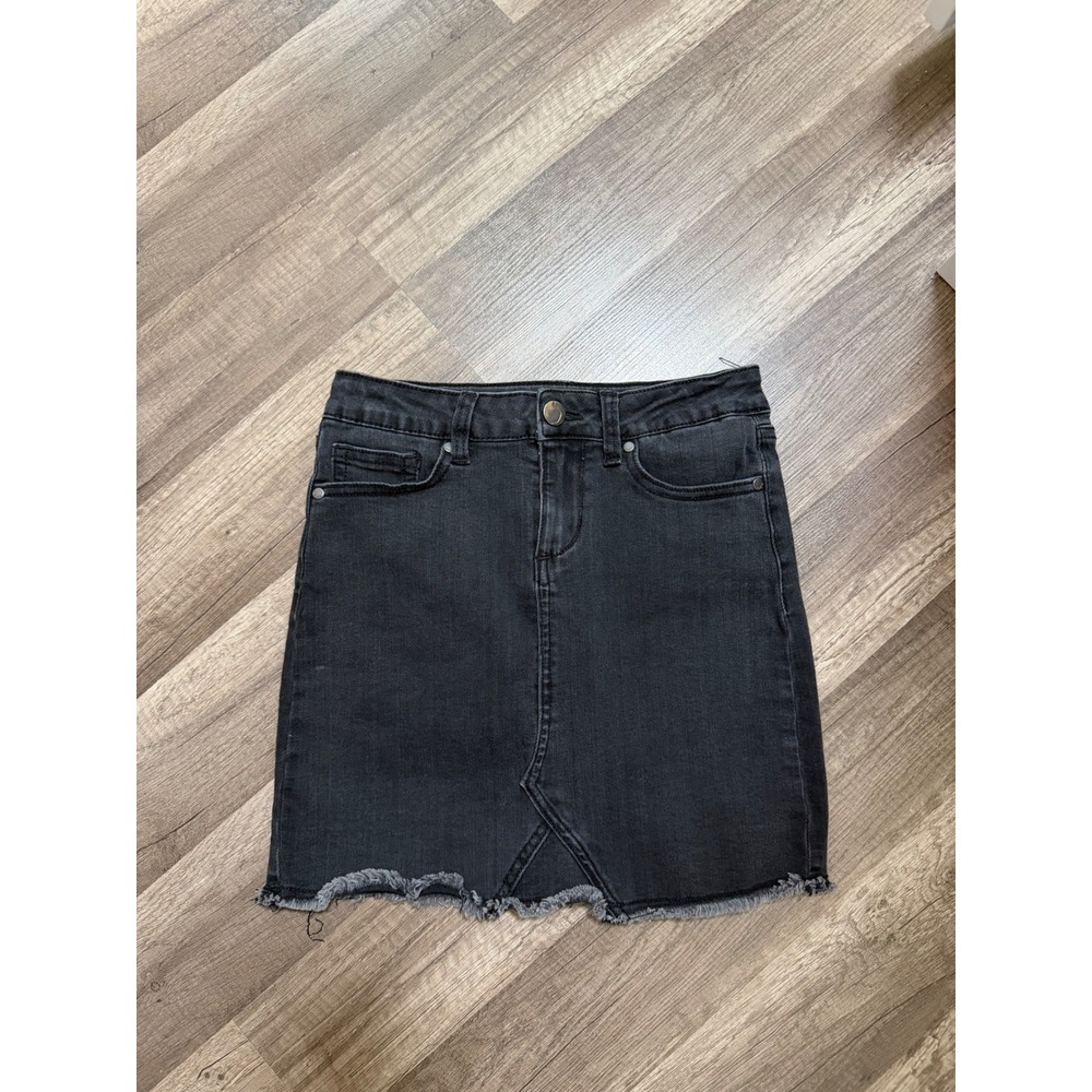 Joe's Jeans Girls Black Denim Skirt Frayed Hem Size 12 Adjustable Waist